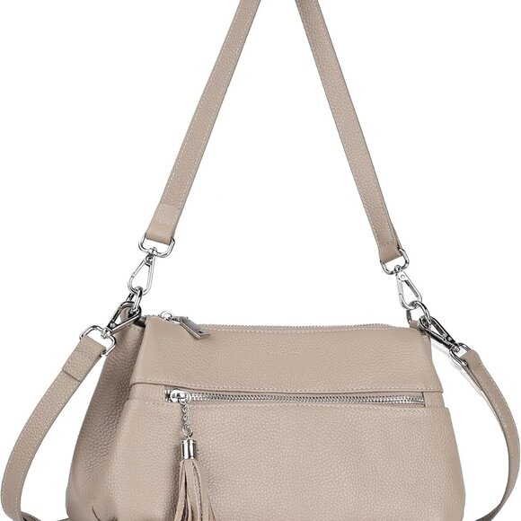 Fashionable Taupe Crossbody Handbag in Genuine Leather - Lightweight & Chic - Picture 1 of 7